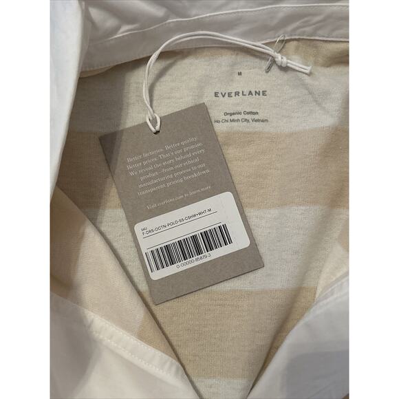 Everlane Size M Tan White Striped Short Sleeve The Organic Cotton Polo Dress NWT - Picture 7 of 7